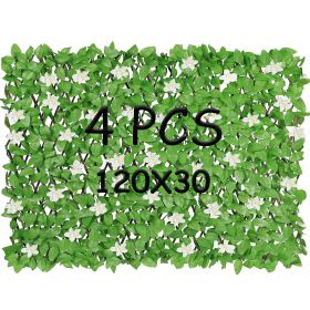 4 Pack Expandable Faux Privacy Fence, Decorative Faux Ivy Greenery Fencing Panel, Artificial Hedges Screen for Balcony Patio Outdoor (Color: White Flower)